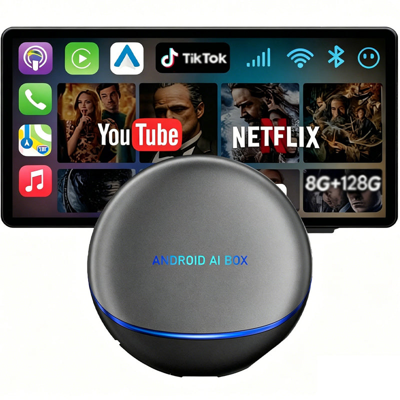 Android AI Box 智能车载盒子 | 八核 8G+128G，无线 CarPlay/Android Auto，Android 12 系统，5G WiFi 蓝牙 5.0，4G 全网通，支持 SIM/TF/HDMI，即插即用