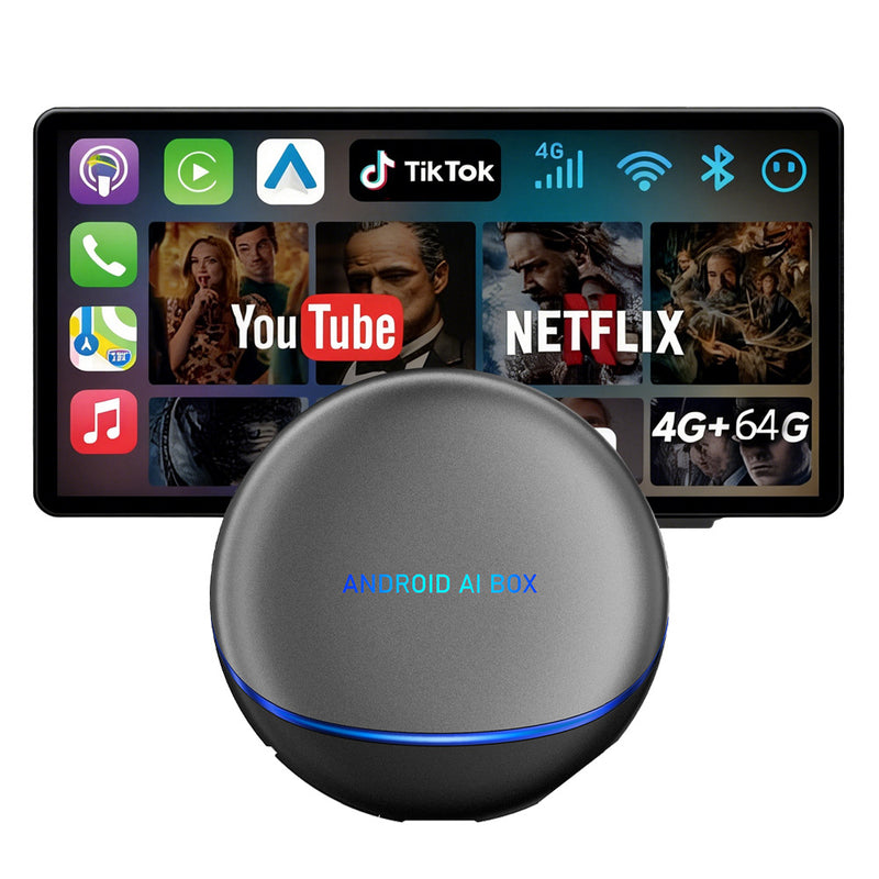 Android AI Box 智能车载盒子 | 八核 4+64G / 8+128G，无线 CarPlay/Android Auto，Android 12 系统，5G WiFi 蓝牙 5.0，4G 全网通，支持 SIM/TF/HDMI，即插即用