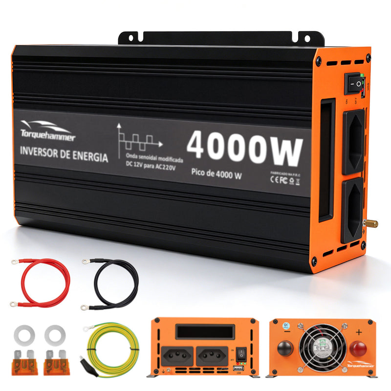 TORQUEHAMMER VPL-3655-2 4000W 大功率车载电源逆变器 12V 转 220V 修正正弦波 双 AC 插座 + USB 充电 峰值 4000W 连续 2000W 家用电器/露营/房车/户外作业多场景适用