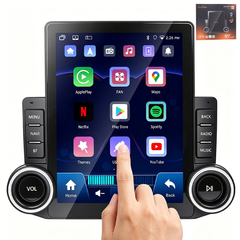 9.7 英寸 QLED 竖向车载多媒体导航一体机 VPL-1168 | 八核 4G+64G，Android 14，无线 CarPlay/Android Auto，GPS 导航，5G WiFi 蓝牙 5.0，DSP 音效，360° 全景摄像头支持