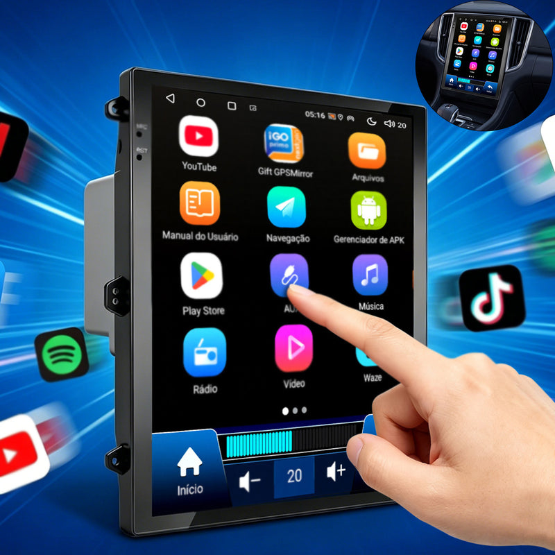 9.7 英寸 QLED 车载多媒体导航一体机 | Android 14 + 4G+64G，无线 CarPlay/Android Auto，内置 GPS 导航，5G WiFi 蓝牙 5.0，DSP 音效，全套安装配件