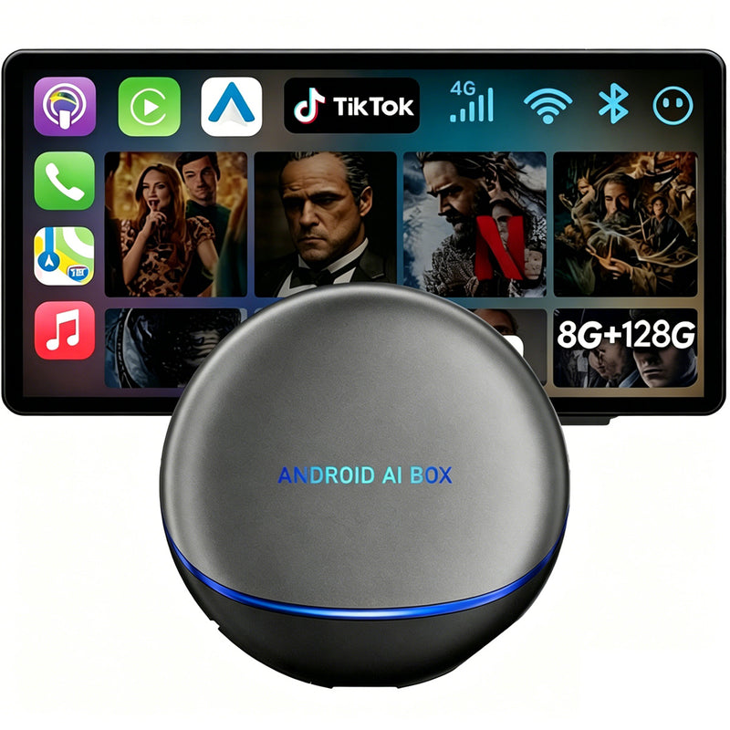 Android AI Box 智能车载盒子 | 八核 8G+128G，无线 CarPlay/Android Auto，Android 12 系统，5G WiFi 蓝牙 5.0，4G 全网通，支持 SIM/TF/HDMI，即插即用