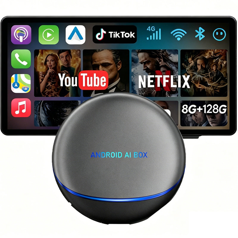 Android AI Box 智能车载盒子 | 八核 8G+128G，无线 CarPlay/Android Auto，Android 12 系统，5G WiFi 蓝牙 5.0，4G 全网通，支持 SIM/TF/HDMI，即插即用