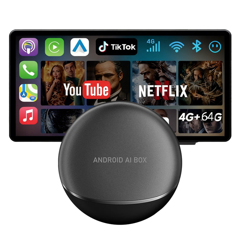 Android AI Box 智能车载盒子 | 八核 4+64G / 8+128G，无线 CarPlay/Android Auto，Android 12 系统，5G WiFi 蓝牙 5.0，4G 全网通，支持 SIM/TF/HDMI，即插即用