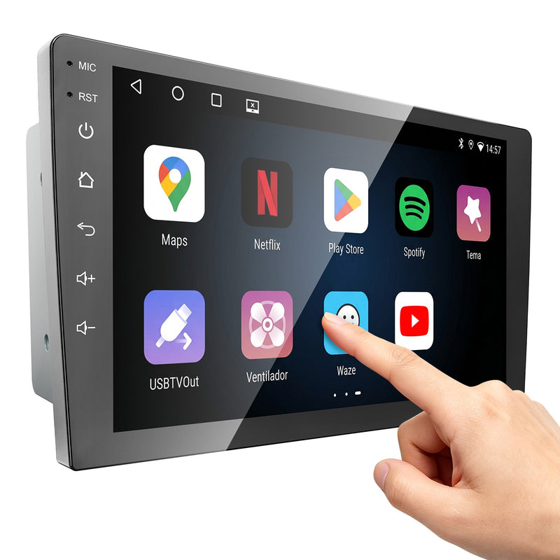 9 英寸 QLED 2.5D 车载多媒体导航一体机 | 4 核 4G+64G，Android 14，无线 CarPlay/Android Auto，GPS 导航，5G WiFi 蓝牙 5.0，DSP 音效，AHD 倒车影像，DVR 行车记录