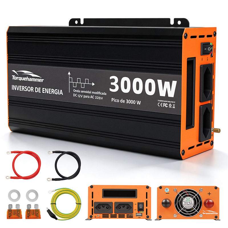 TORQUEHAMMER VPL-3654-2 3000W 大功率车载电源逆变器 12V 转 220V 修正正弦波 双 AC 插座 + USB 充电 峰值 3000W 连续 1500W 家用电器/露营/房车/户外作业多场景适用