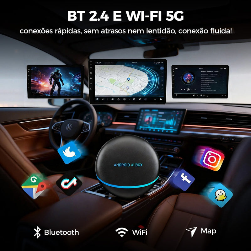 Android AI Box 智能车载盒子 | 八核 4+64G / 8+128G，无线 CarPlay/Android Auto，Android 12 系统，5G WiFi 蓝牙 5.0，4G 全网通，支持 SIM/TF/HDMI，即插即用