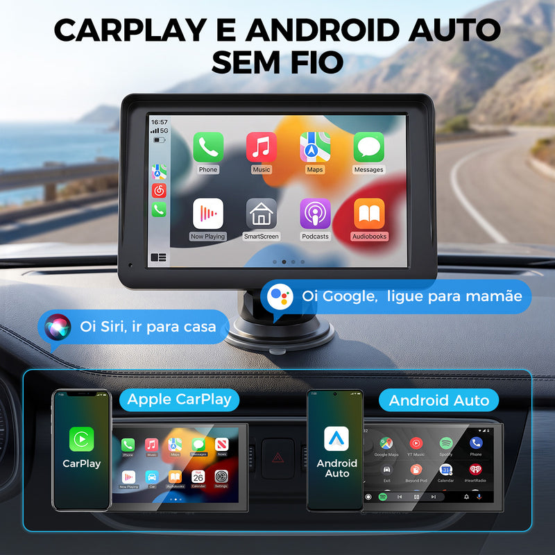 无线 CarPlay + Android Auto 车载智能屏 | 1024×600 高清 IPS，5G WiFi，四路音频输出，稳固耐用