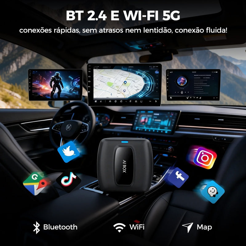 Android AI Box 智能车载盒子 | 八核 4G+64G，无线 CarPlay/Android Auto，Android 12 系统，5G WiFi 蓝牙 5.0，4G 全网通，支持 SIM/TF/Type-C，即插即用