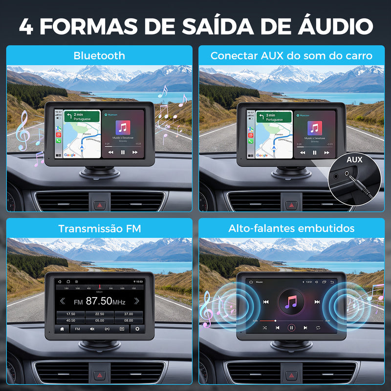 无线 CarPlay + Android Auto 车载智能屏 | 1024×600 高清 IPS，5G WiFi，四路音频输出，稳固耐用