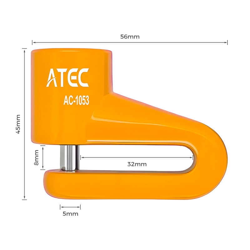 ATEC AC-1053 摩托车碟刹锁 加厚 8mm 锁芯防水防锈防盗锁 电动车踏板车通用刹车盘锁