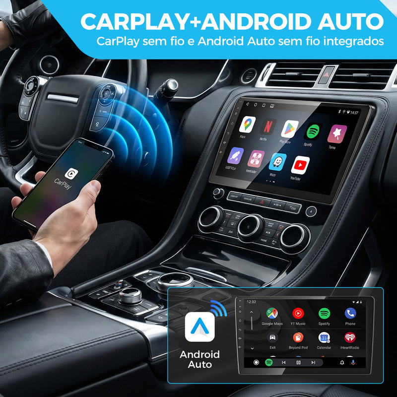10 英寸 QLED 2.5D 车载多媒体导航一体机 | 4 核 4G+64G，Android 14，无线 CarPlay/Android Auto，GPS 导航，5G WiFi 蓝牙 5.0，AHD 倒车影像，DVR 行车记录