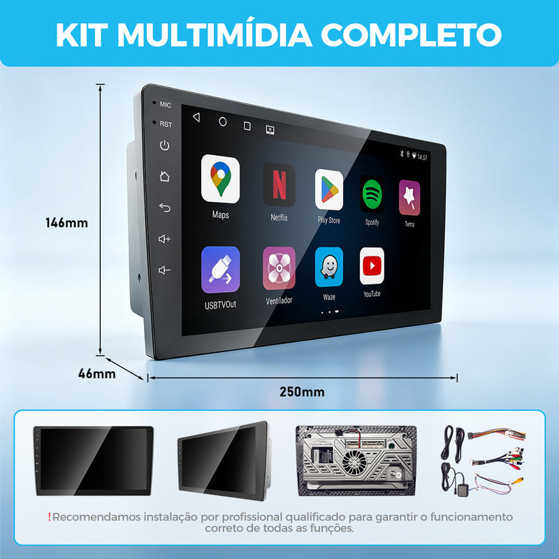 10 英寸 QLED 2.5D 车载多媒体导航一体机 | 4 核 4G+64G，Android 14，无线 CarPlay/Android Auto，GPS 导航，5G WiFi 蓝牙 5.0，AHD 倒车影像，DVR 行车记录