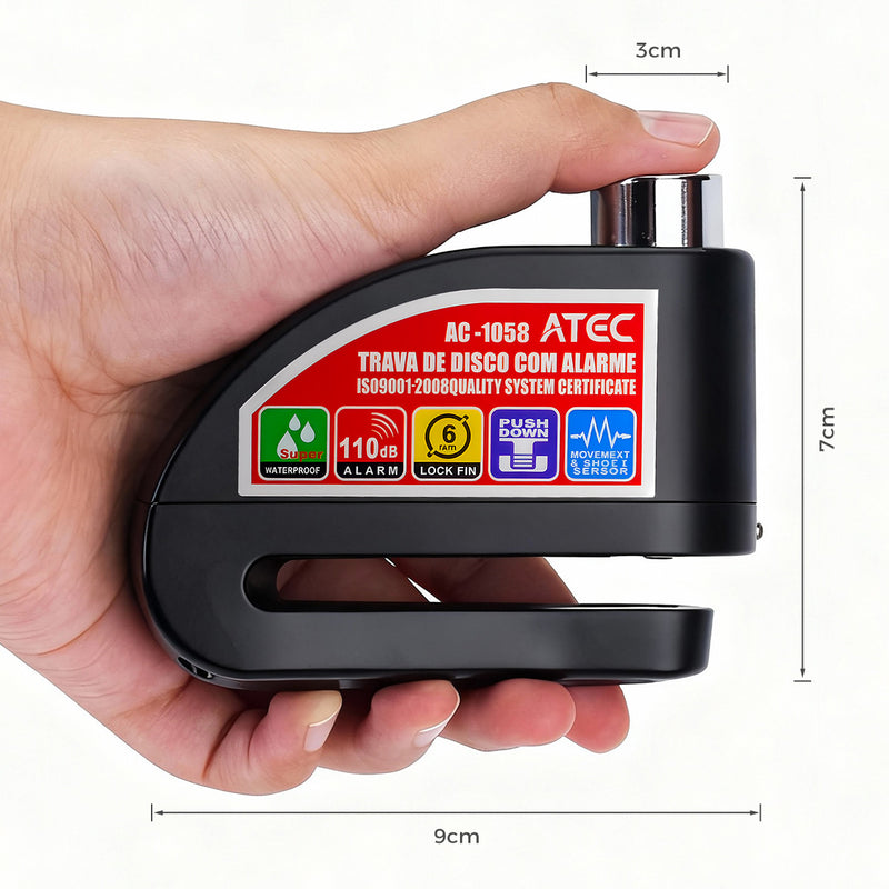 ATEC AC-1058 摩托车报警碟刹锁 110dB 高分贝震动防盗锁 防水耐磨电动车踏板车刹车盘锁