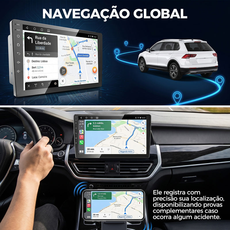 10 英寸 QLED 2.5D 车载多媒体导航一体机 | 4 核 4G+64G，Android 14，无线 CarPlay/Android Auto，GPS 导航，5G WiFi 蓝牙 5.0，AHD 倒车影像，DVR 行车记录
