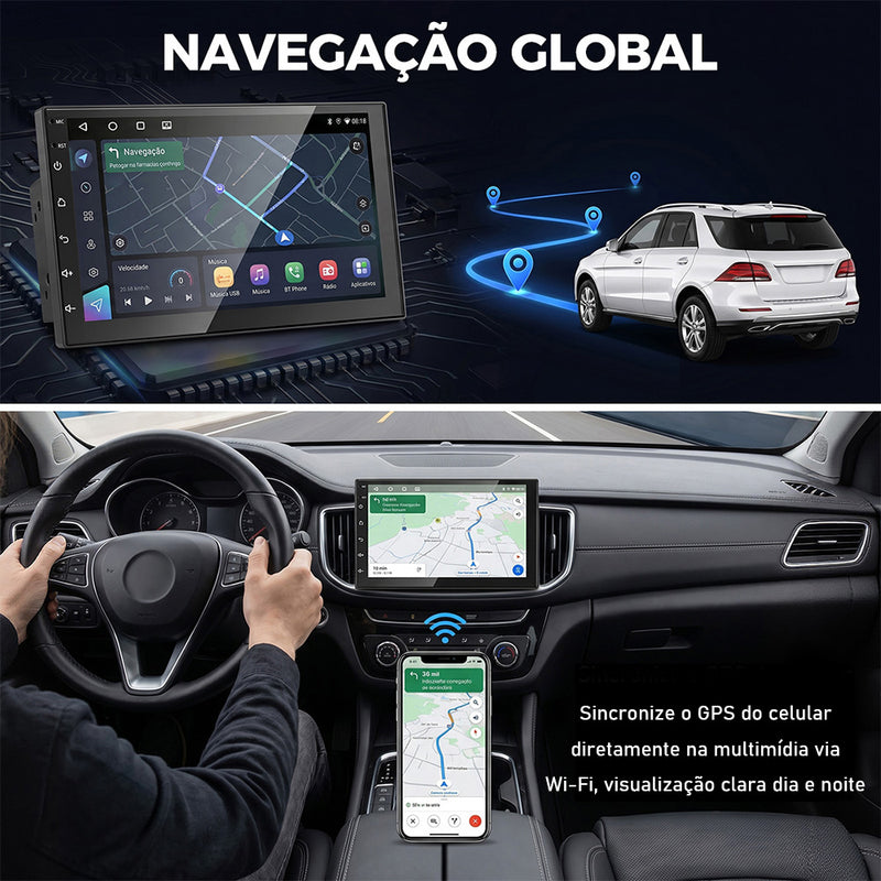 9 英寸 QLED 2.5D 车载多媒体导航一体机 | 4 核 4G+64G，Android 14，无线 CarPlay/Android Auto，GPS 导航，5G WiFi 蓝牙 5.0，DSP 音效，AHD 倒车影像，DVR 行车记录