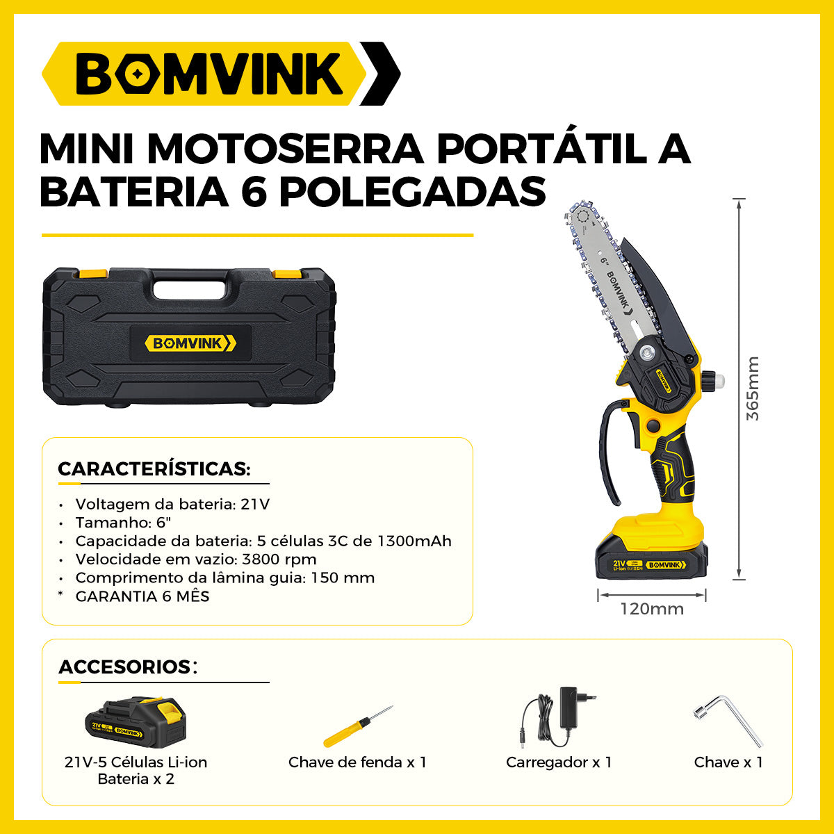 BOMVINK 6寸锂电单手小电锯 家用充电式电链锯 园林果树修枝伐木便携锯