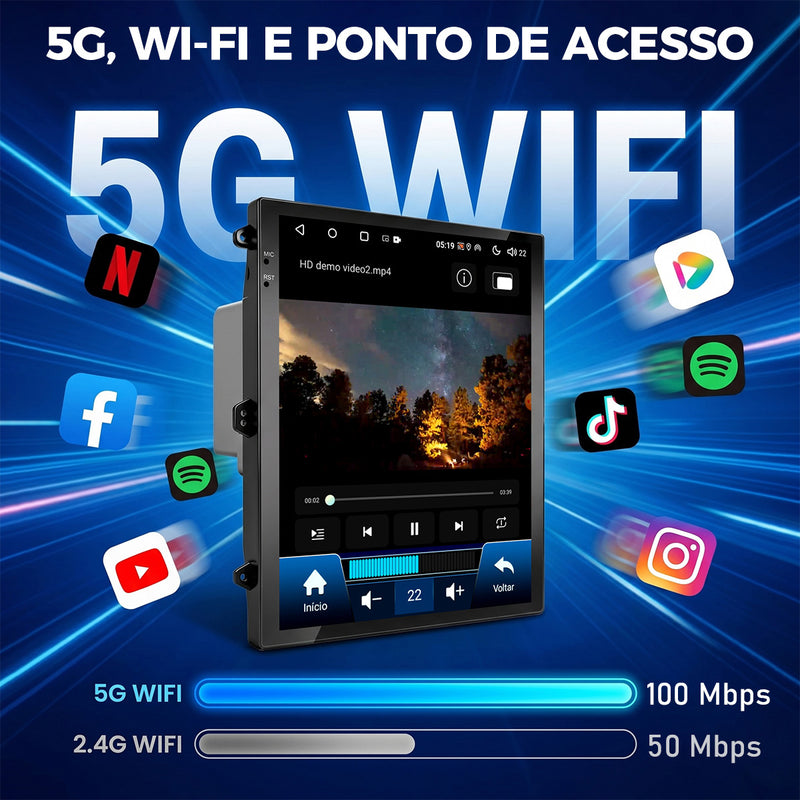 9.7 英寸 QLED 车载多媒体导航一体机 | Android 14 + 4G+64G，无线 CarPlay/Android Auto，内置 GPS 导航，5G WiFi 蓝牙 5.0，DSP 音效，全套安装配件