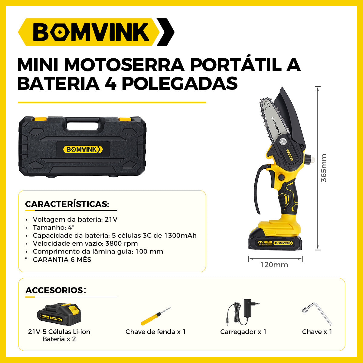 BOMVINK 4寸锂电单手小电锯 家用充电式迷你电链锯 园林果树修枝伐木锯