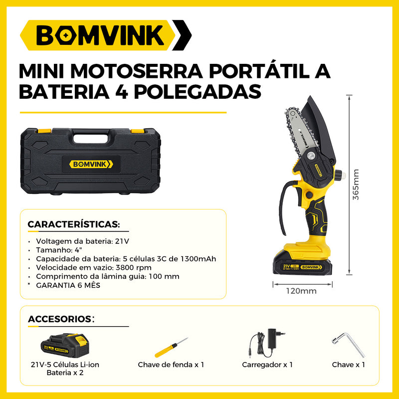 BOMVINK 4寸锂电单手小电锯 家用充电式迷你电链锯 园林果树修枝伐木锯