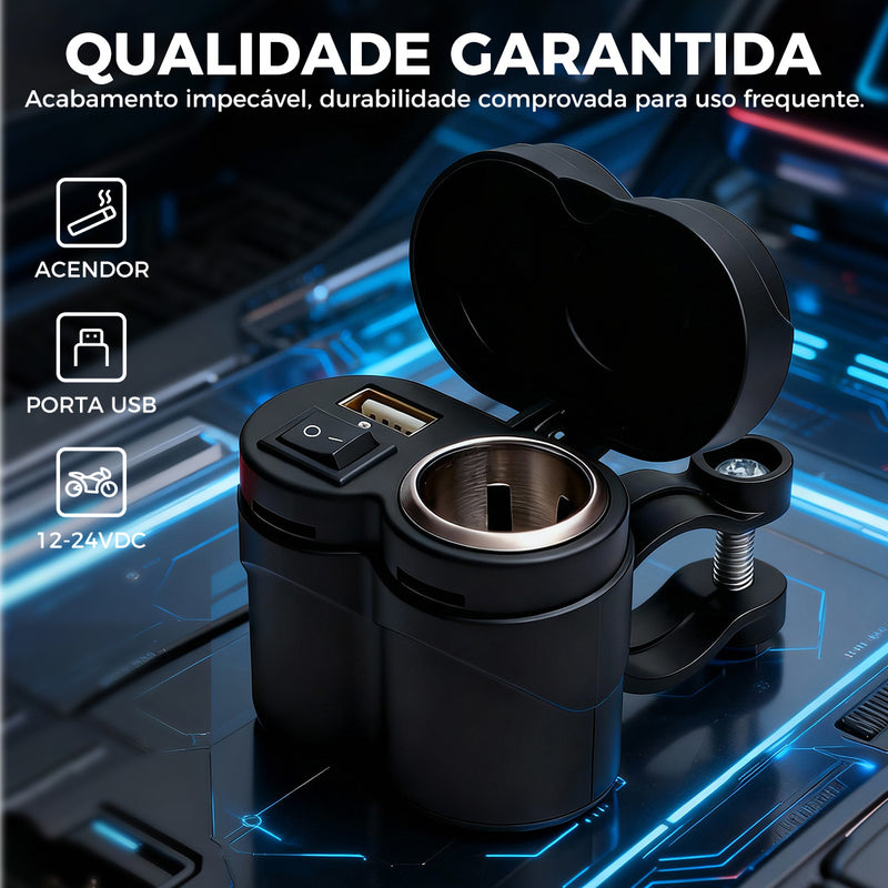 ATEC 摩托车12V通用防水车载充电器 车把加装 USB 快充 + 点烟器双接口 带独立开关防雨保护盖
