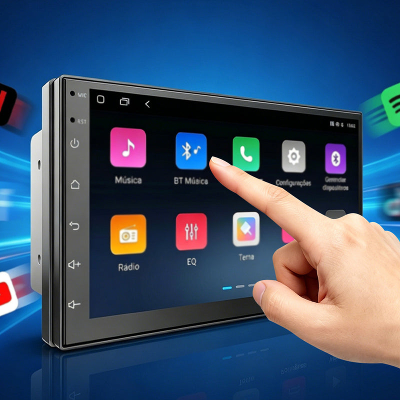 7 英寸 IPS 车载多媒体导航一体机 | 4 核 4G+64G，Android 14，无线 CarPlay/Android Auto，GPS 导航，5G WiFi 蓝牙 5.0，AHD 倒车影像，DVR 行车记录