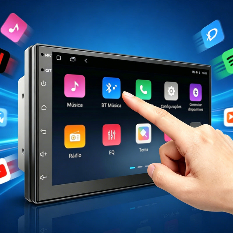 7 英寸 IPS 车载多媒体导航一体机 | 4 核 4G+64G，Android 14，无线 CarPlay/Android Auto，GPS 导航，5G WiFi 蓝牙 5.0，AHD 倒车影像，DVR 行车记录