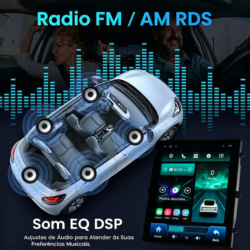 9.7 英寸 QLED 车载多媒体导航一体机 | Android 14 + 4G+64G，无线 CarPlay/Android Auto，内置 GPS 导航，5G WiFi 蓝牙 5.0，DSP 音效，全套安装配件