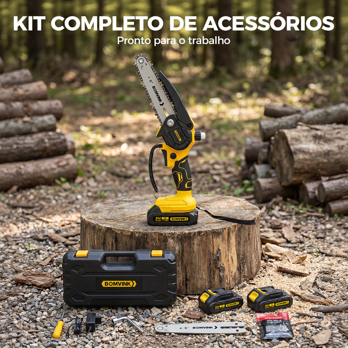 BOMVINK 6寸锂电单手小电锯 家用充电式电链锯 园林果树修枝伐木便携锯