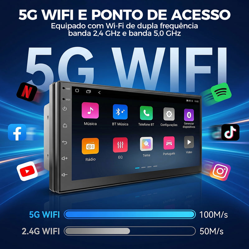 7 英寸 IPS 2.5D 车载多媒体导航一体机 VPL-1107/264 | 4 核 2G+64G，Android 14，无线 CarPlay/Android Auto，GPS 导航，5G WiFi 蓝牙 5.0，DSP 数字音效，ANATEL 认证