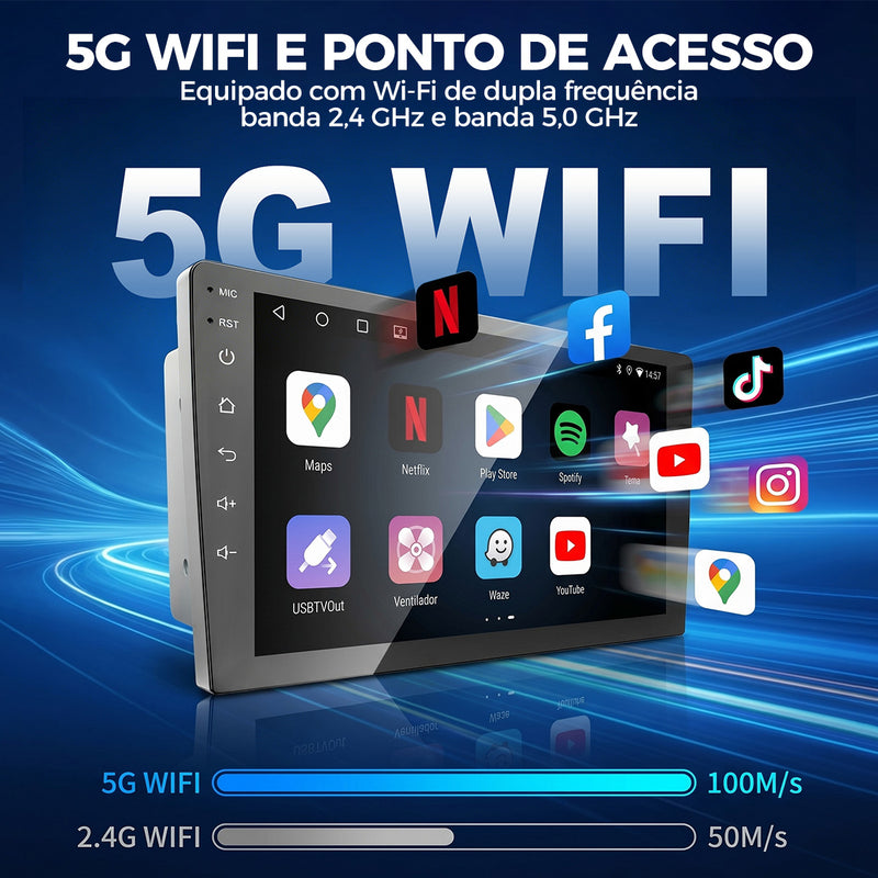 10 英寸 QLED 2.5D 车载多媒体导航一体机 | 4 核 4G+64G，Android 14，无线 CarPlay/Android Auto，GPS 导航，5G WiFi 蓝牙 5.0，AHD 倒车影像，DVR 行车记录
