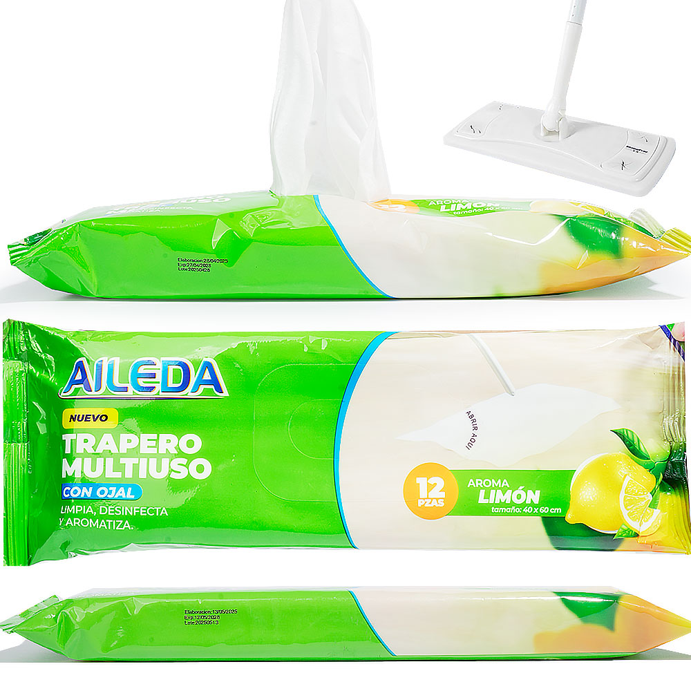 AILEDA 一次性带孔除尘湿拖布 40×60cm 静电地板湿巾 柠檬多香型免洗拖地湿巾 袋装 12 片