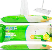 AILEDA 一次性带孔除尘湿拖布 40×60cm 静电地板湿巾 柠檬多香型免洗拖地湿巾 袋装 12 片