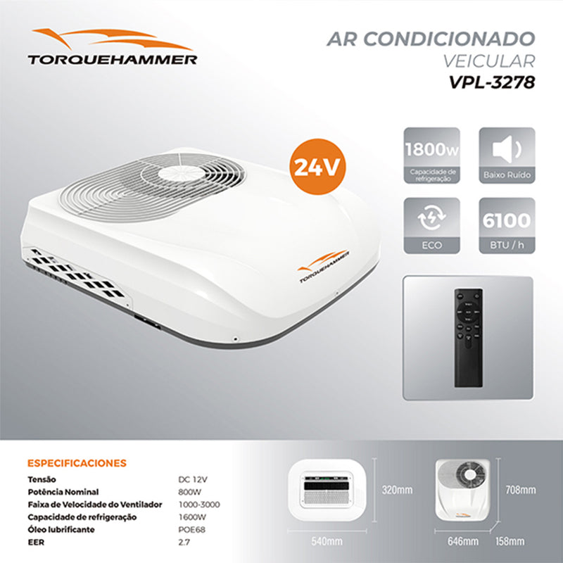 TORQUEHAMMER VPL-3278 24V 车载驻车空调 6100BTU 制冷 变频涡旋压缩机 低矮流线型设计 多重抗震结构 卡车/工程机械/农业机械/巴士等车型通用 驻车休息省油之选