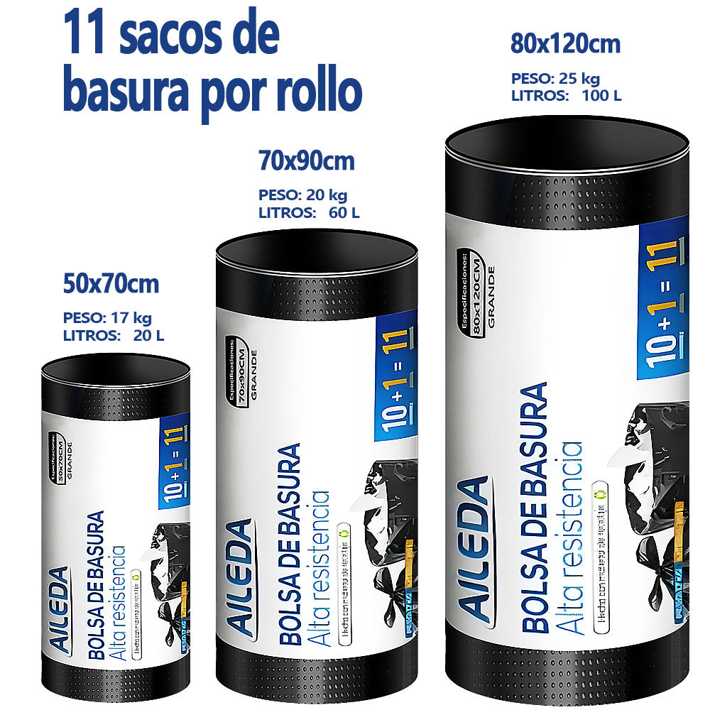 AILEDA 平口大号黑色加厚垃圾袋 70×90cm 商用家用 60L 大容量平底 PE 塑料袋 单卷 10只