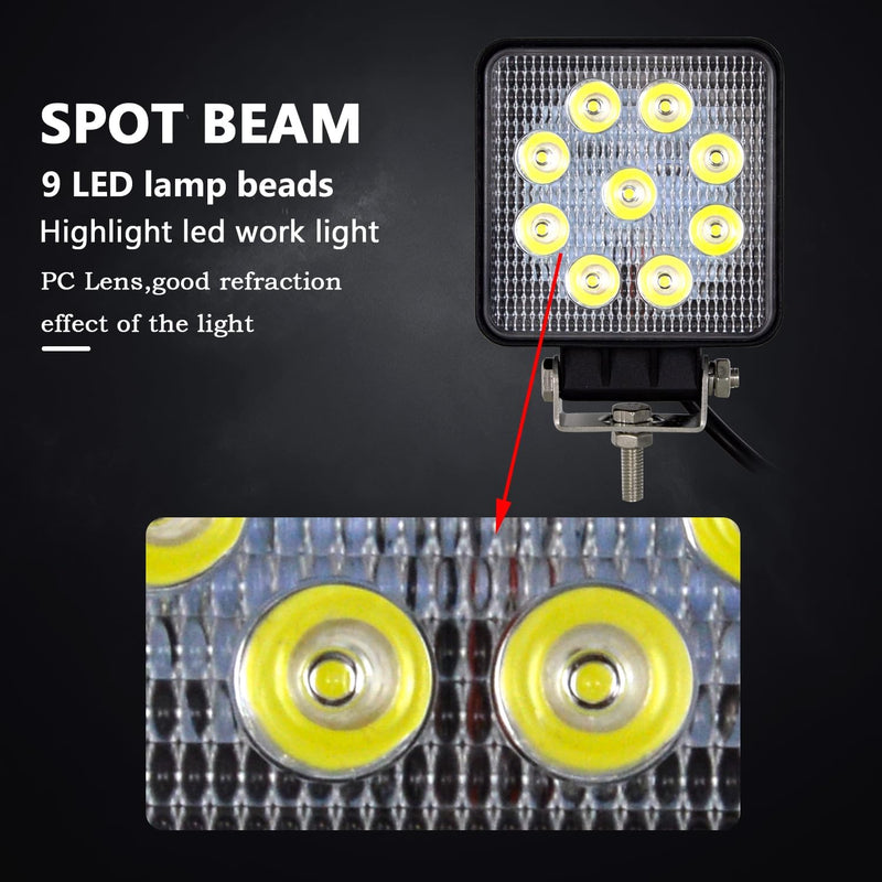 TORQUEHAMMER VPL-7313 2 件装 27W LED 辅助灯 3030LM 6000K 白光 IP67 防水防尘 9-50V 宽电压 180° 可调角度 越野/工程机械/卡车/拖拉机/叉车多场景适用
