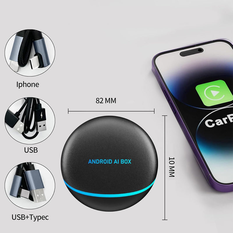 Android AI Box 智能车载盒子 | 八核 8G+128G，无线 CarPlay/Android Auto，Android 12 系统，5G WiFi 蓝牙 5.0，4G 全网通，支持 SIM/TF/HDMI，即插即用
