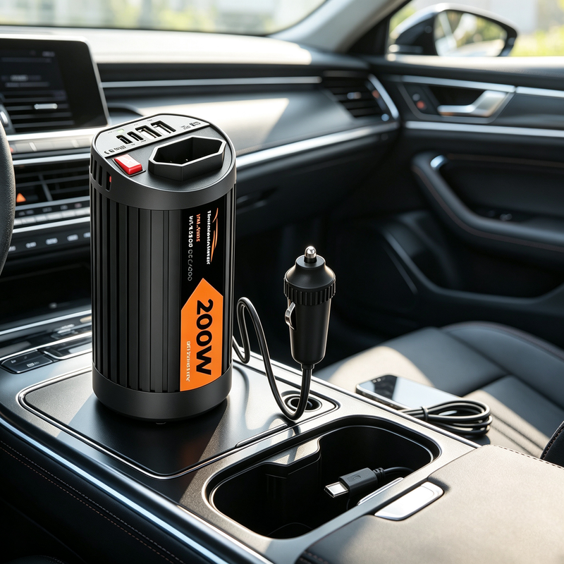 200W 车载逆变器 12V 转 110V 点烟器便携电源转换器 快充 USB-A/Type-C 汽车电源适配器