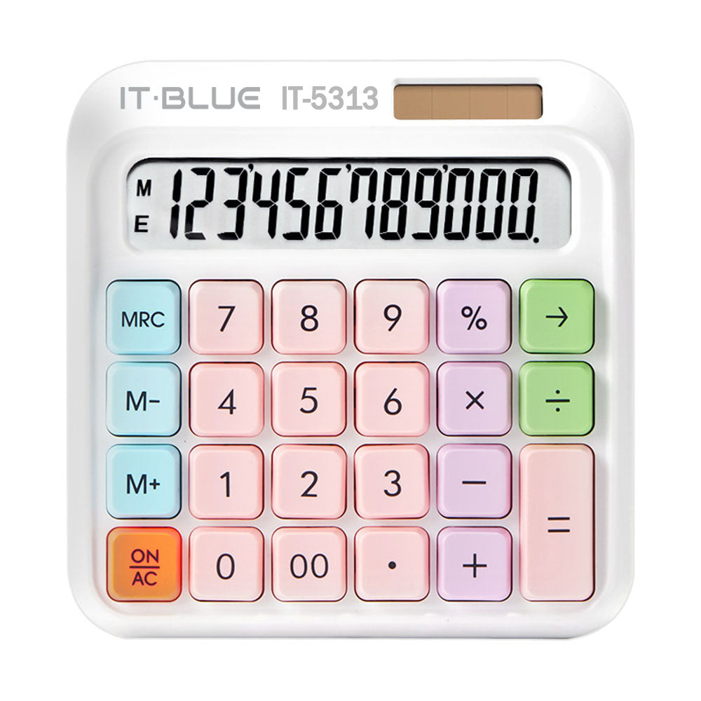 IT-BLUE IT-5313 马卡龙拼色太阳能计算器 12 位大屏办公财务计算器 学生便携双电源计算机