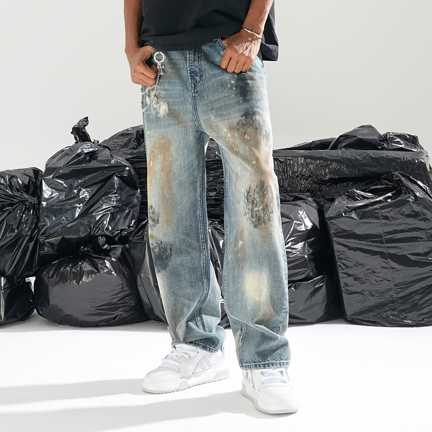 Ink-Splashed Denim Pants