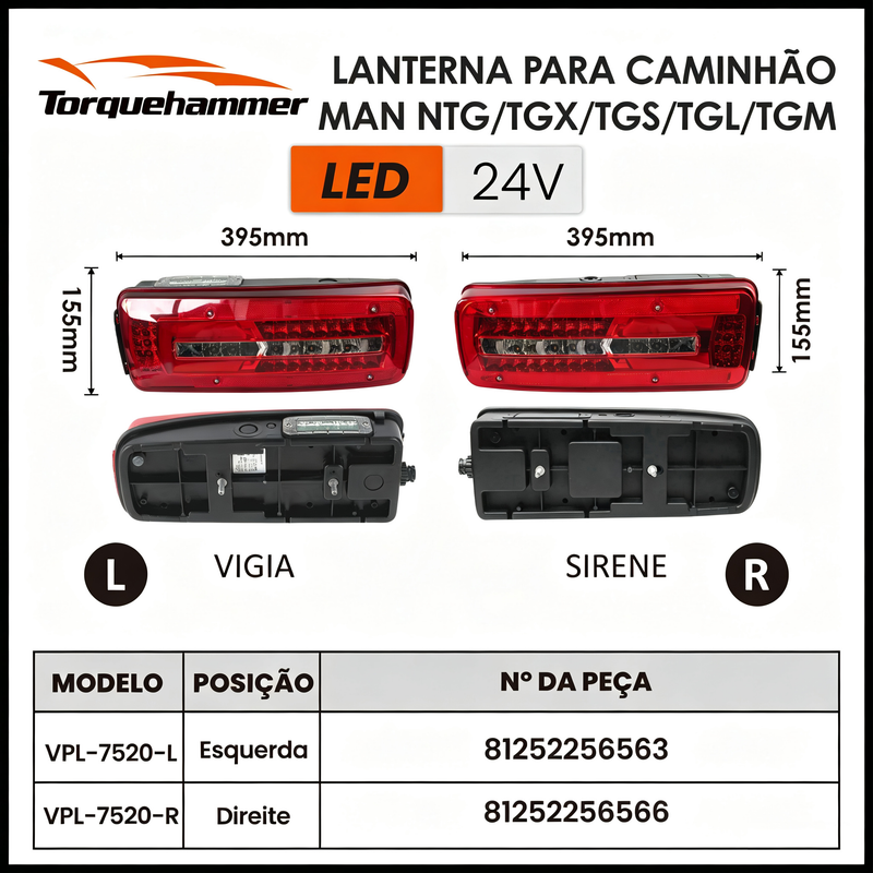 Torquehammer VPL-7520 24V LED 卡车侧组合灯（左/右）- 适配 MAN NTG / TGX / TGS / TGL / TGM