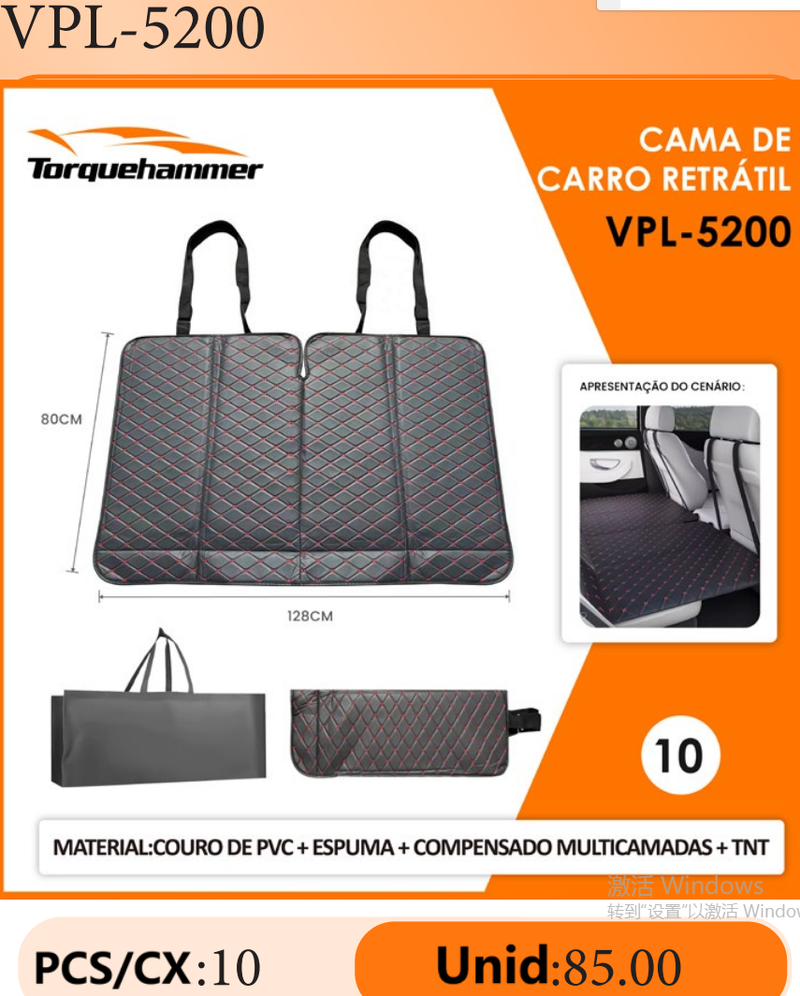 TORQUEHAMMER VPL-5200 车载充气床垫 128×80cm 后排座椅专用 多层实木板+高弹海绵+PU皮革 菱形缝线加固 不挡出风口 轿车/SUV/MPV通用 自驾旅行/露营休息/长途驾驶必备