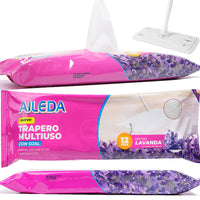 AILEDA 薰衣草香型一次性带孔湿拖布 40×60cm 平板拖把专用除尘拖地湿巾 袋装 12 片
