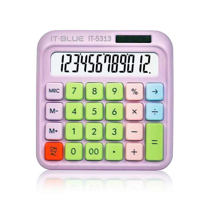 IT-BLUE IT-5313 马卡龙拼色太阳能计算器 12 位大屏办公财务计算器 学生便携双电源计算机