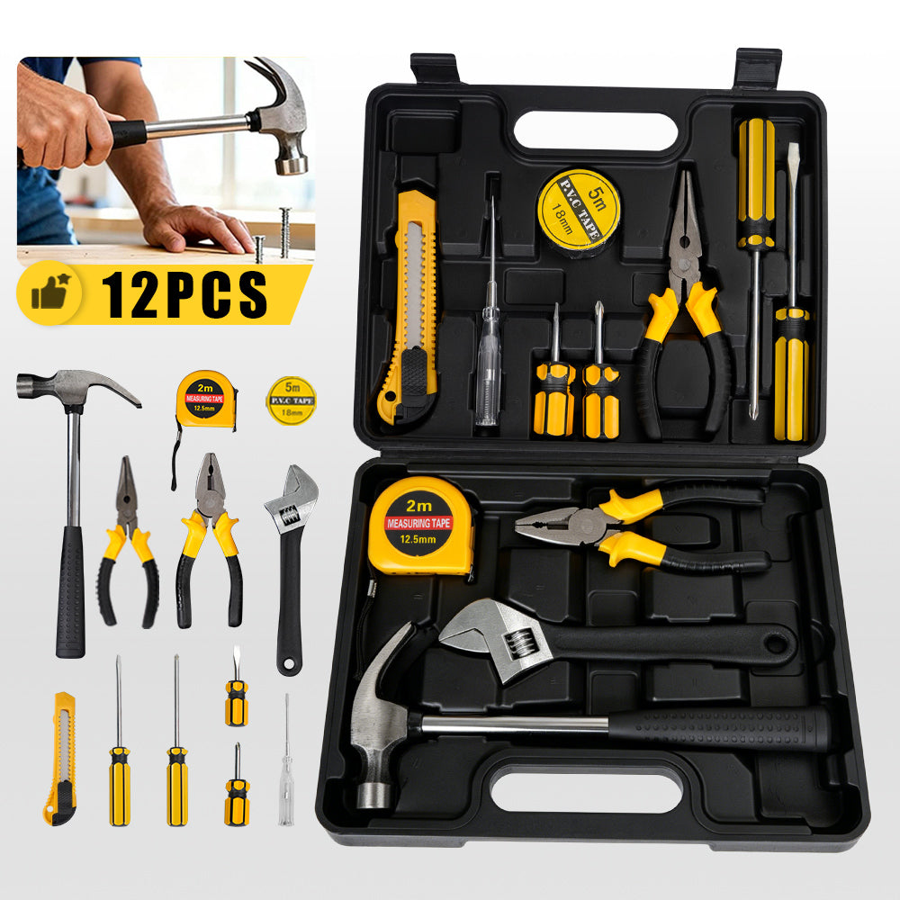 BOMVINK12 件套家用维修工具套装 随车五金组合工具箱 居家电工日常手动工具