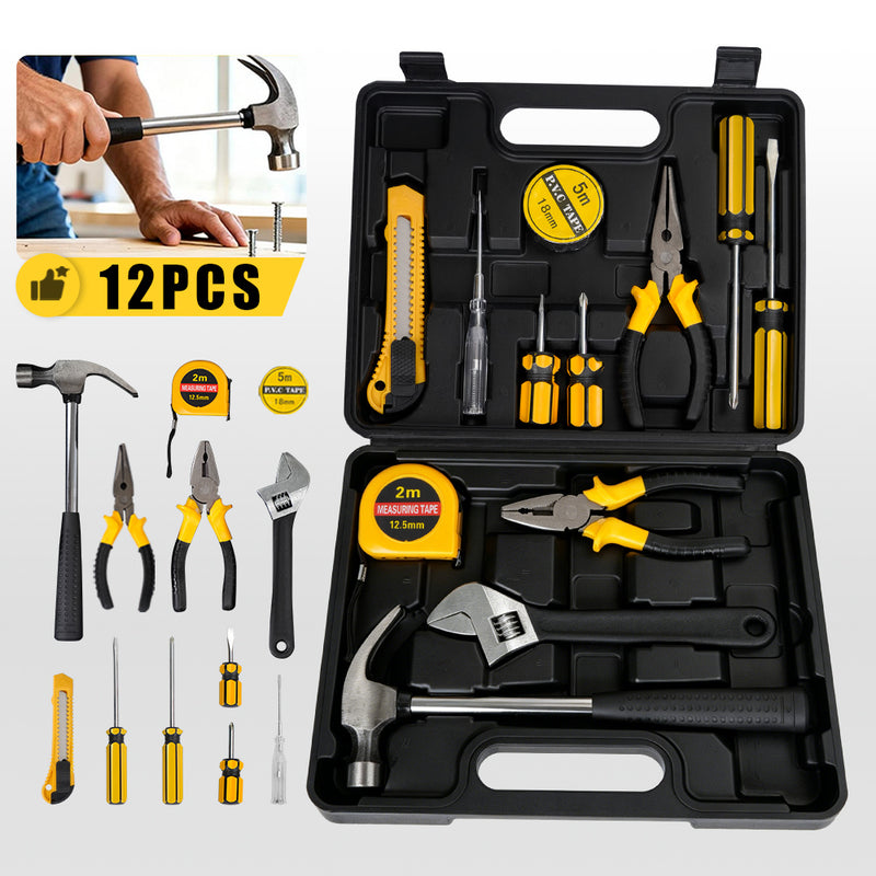 BOMVINK12 件套家用维修工具套装 随车五金组合工具箱 居家电工日常手动工具