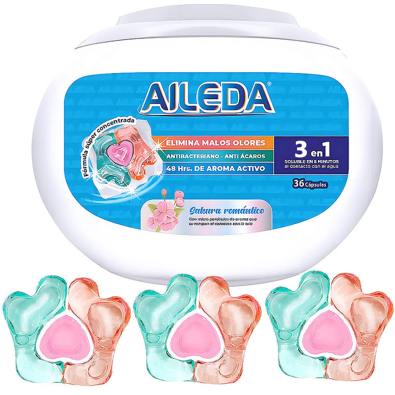 AILEDA 三爱心三色 3 合 1 洗衣凝珠 浪漫樱花香除菌除螨护色留香机洗洗衣珠 盒装 36 颗