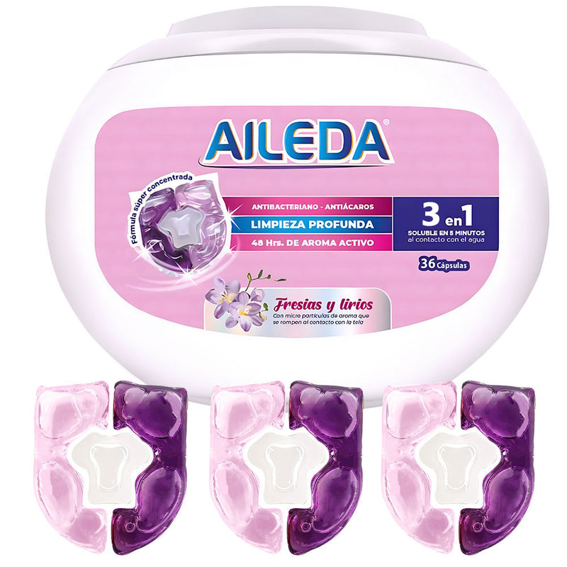 AILEDA 三腔双色香氛洗衣凝珠 百合小苍兰 3 合 1 除菌除螨留香洗衣珠 盒装 36 颗