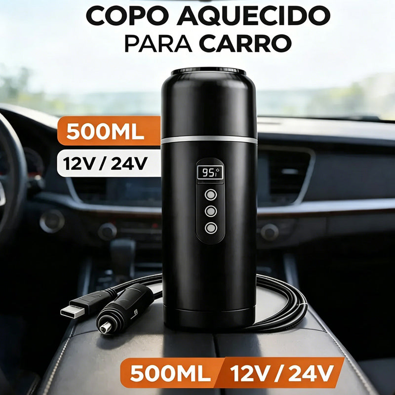 500ML 车载电热水杯 12V/24V 通用 304不锈钢内胆 五档智能温控 快速加热 三层防烫 防漏设计 长途自驾/户外露营/冲奶粉全能伴侣