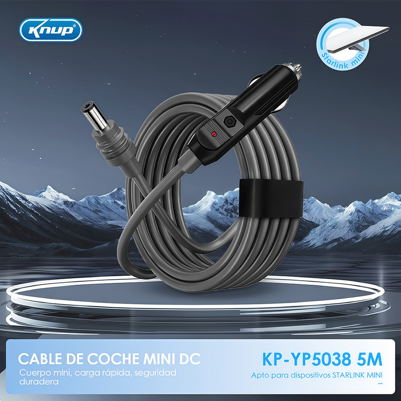 KNUP KP-YP5038 车载点烟器 DC 电源线 5 米加长 Starlink Mini 专用车载直流供电线